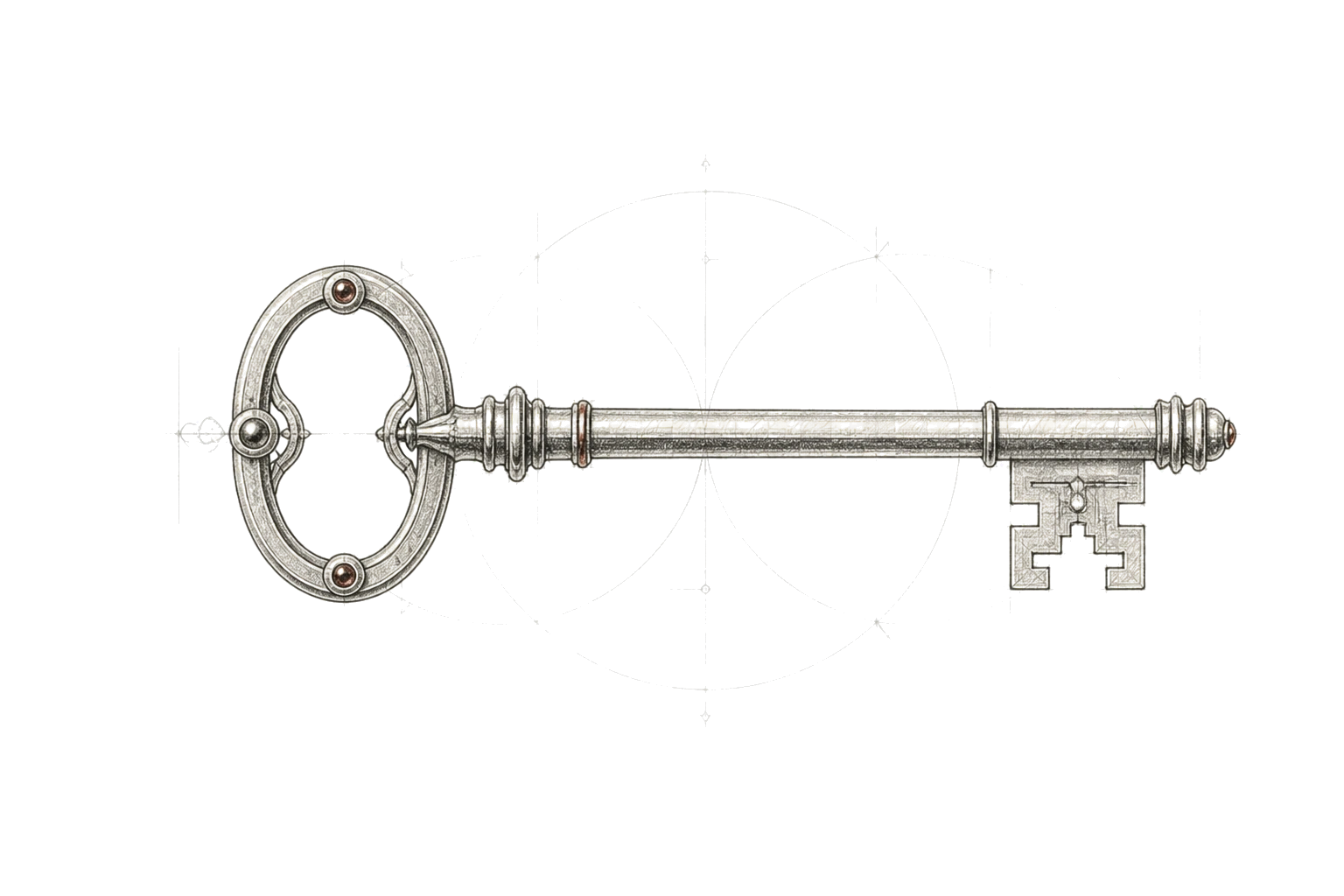 A precisely sketched Victorian key representing owned and serviceable software