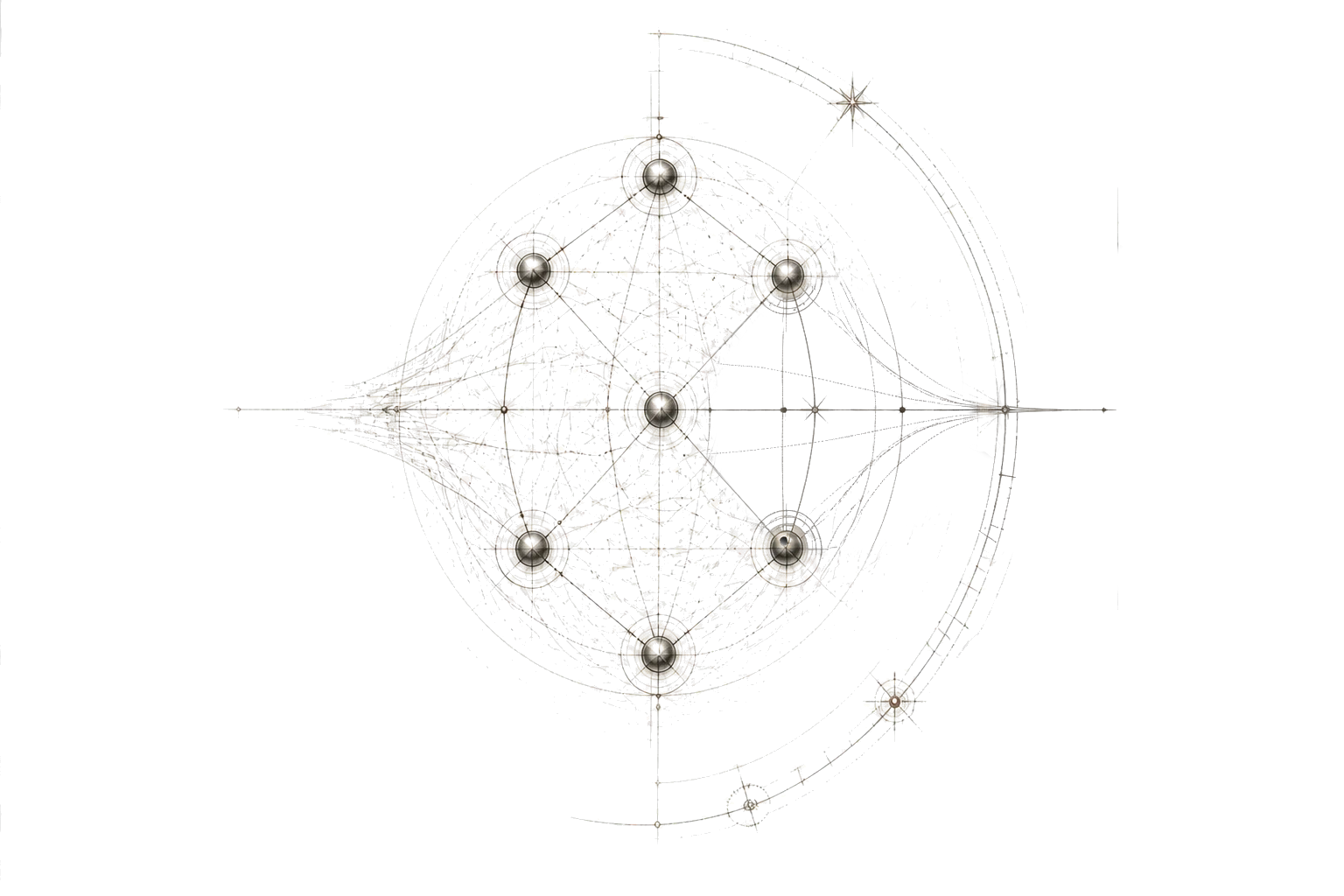 Seven connected points with traceable paths, free of gauges, needles and gemstone ornament