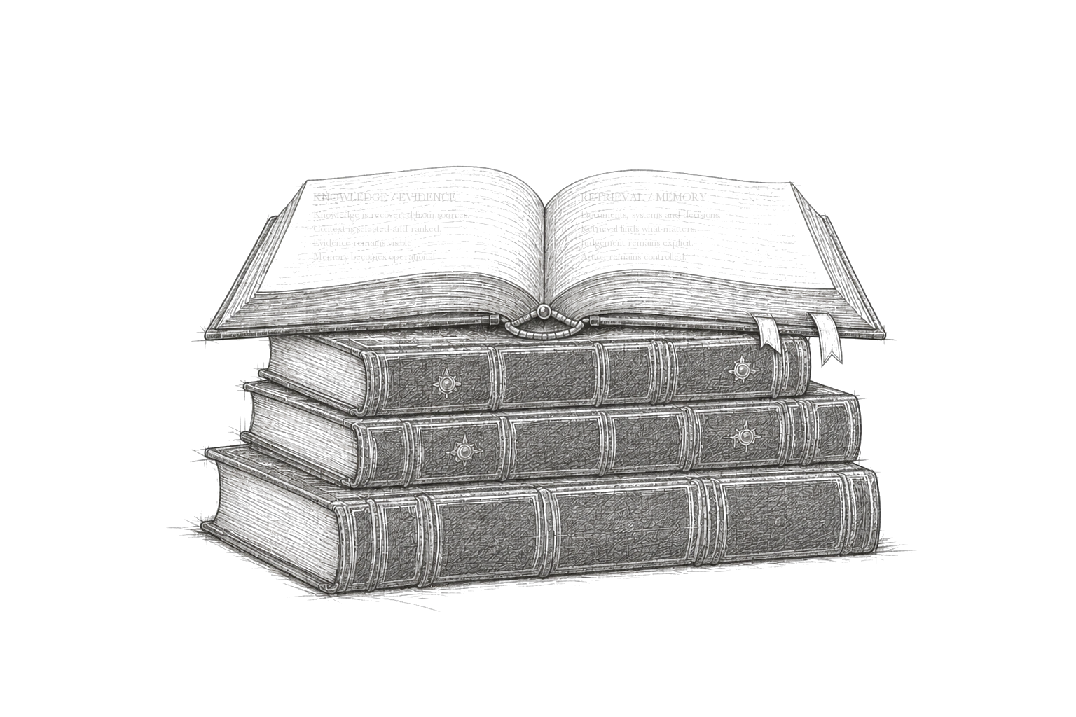 Four engraved books with restrained printed text, without a floating grid, page diagram or gemstone brooch